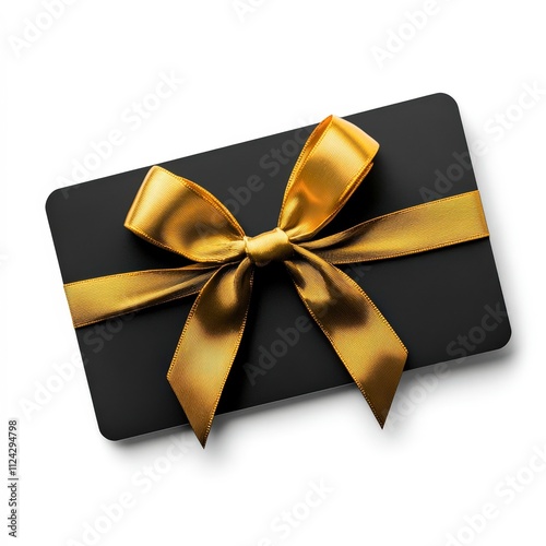 A stylish black gift card with a glossy finish and a shiny gold ribbon, perfect for celebrations, promotions, or as a thoughtful present for any occasion, Ideal for marketing and gifting purposes, photo