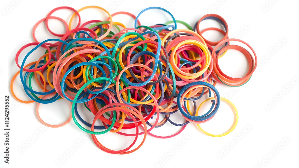 A bundle of rubber bands in various sizes and colors, isolated on white A bundle of rubber bands in various sizes and colors, isolated on white