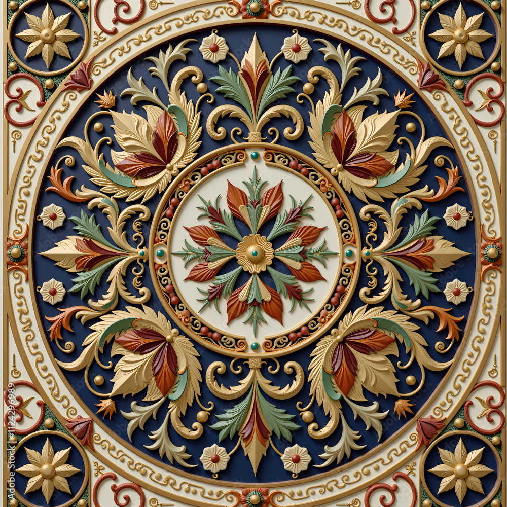A decorative ceiling tile with a floral design, intricate and detailed A decorative ceiling tile with a floral design, intricate and detailed