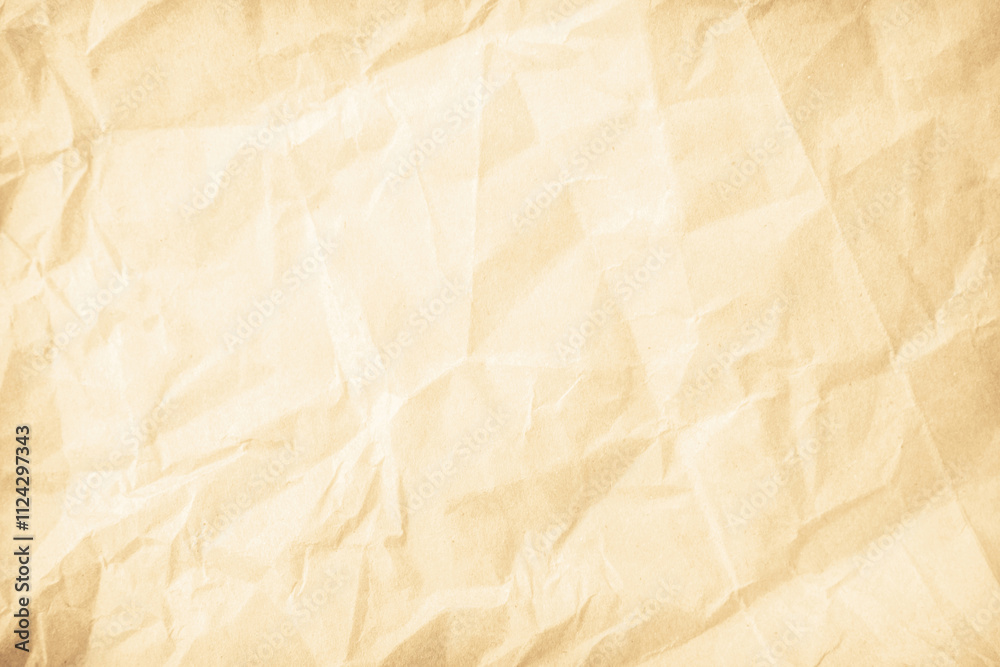 Fototapeta premium Crumpled brown paper texture background for design with copy space for text or image. 