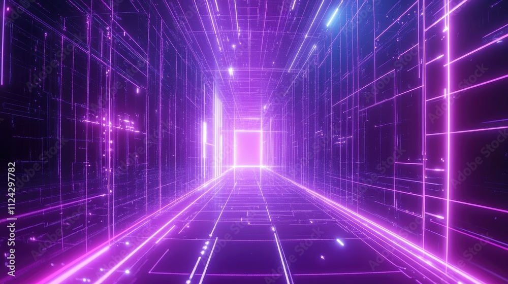 Glowing Purple Neon Lines Forming a Digital Corridor Glowing Purple Neon Lines Forming a Digital Corridor