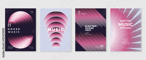 Music poster design background vector set. Electro Sound Cover template with vibrant abstract gradient geometric shape and line wave. Ideal design for social media, flyer, party, music festival, club.