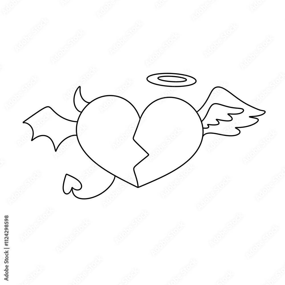A heart with wings and a devil on the left side A heart with wings and a devil on the left side