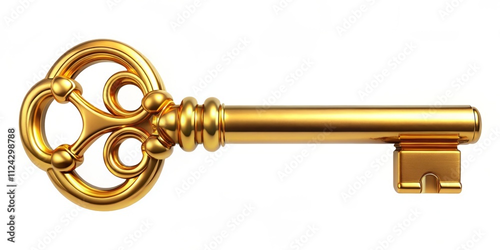 3D Realistic Golden Key, Panoramic Photo, Isolated White Background, Luxury Key, Golden Key Image, High-Resolution Key, 3D Render Key 3D Realistic Golden Key, Panoramic Photo, Isolated White Background, Luxury Key, Golden Key Image, High-Resolution Key, 3D Render Key