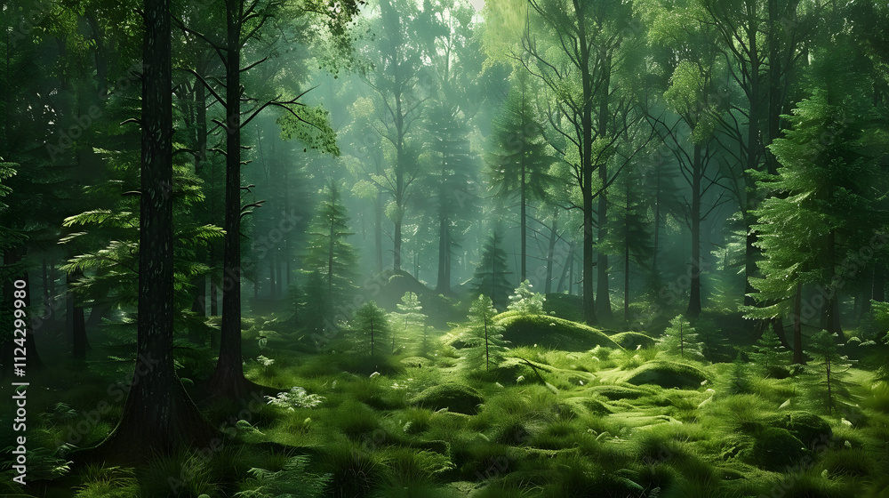 Obraz premium Evergreen forest realistic