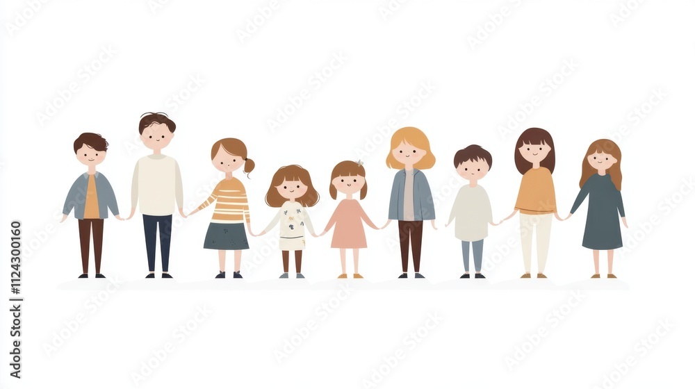 A colorful illustration of a group of diverse children and adults holding hands, symbolizing unity and togetherness. A colorful illustration of a group of diverse children and adults holding hands, symbolizing unity and togetherness.