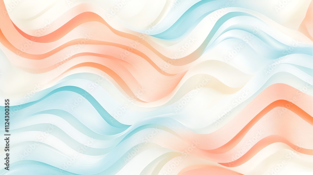 Abstract 3D render of wavy lines in a soft blue, pink, and yellow color scheme.