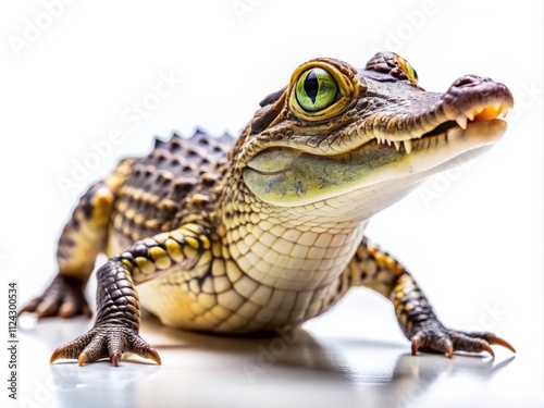 Baby Crocodile White Background Stock Photo, Young Reptile Isolated, Cute Croc Image, Wildlife Photography