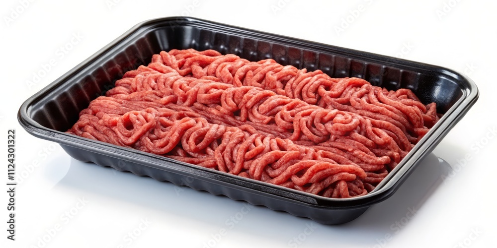 Black Sealable Plastic Tray with Fresh Raw Minced Meat Top View Packaging Template Mockup for Food Industry, Culinary Use, and Marketing Purposes with Clipping Path Included Black Sealable Plastic Tray with Fresh Raw Minced Meat Top View Packaging Template Mockup for Food Industry, Culinary Use, and Marketing Purposes with Clipping Path Included