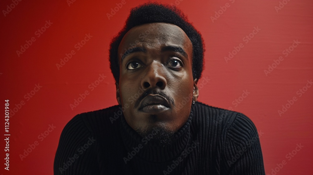 A medium shot of a man with wide eyes looking scare A medium shot of a man with wide eyes looking scare