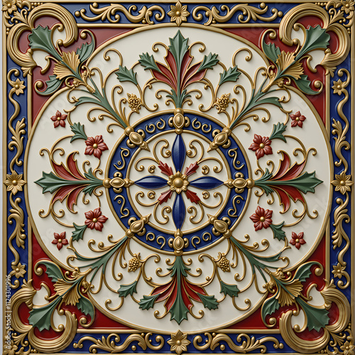 A decorative ceiling tile with a floral design, intricate and detailed