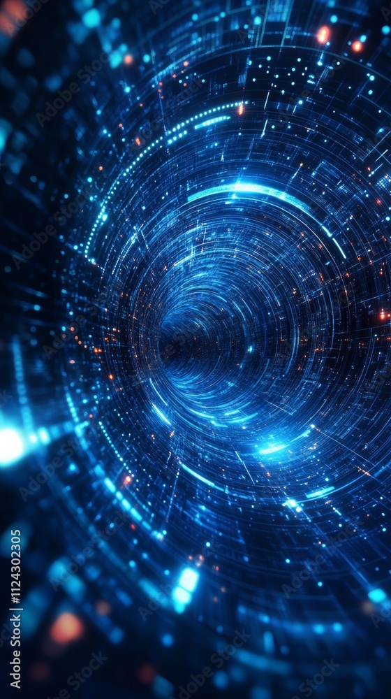 Obraz premium Futuristic Digital Vortex with Glowing Blue Accents Representing Technological Innovation