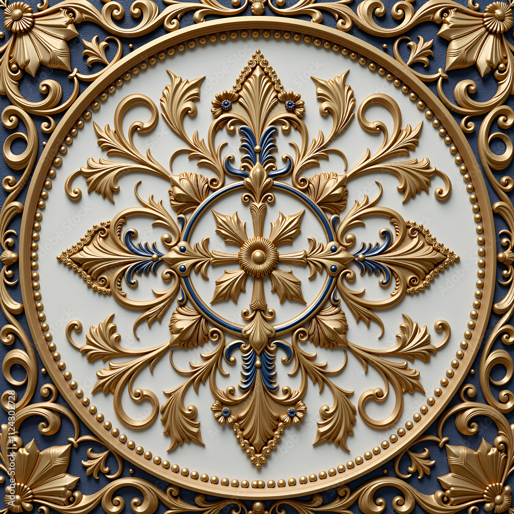 A decorative ceiling tile with a floral design, intricate and detailed A decorative ceiling tile with a floral design, intricate and detailed