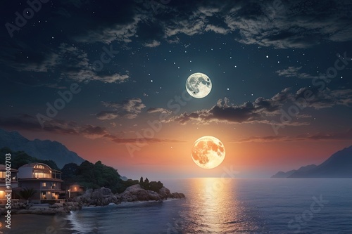 romantic and scenic panorama with full moon