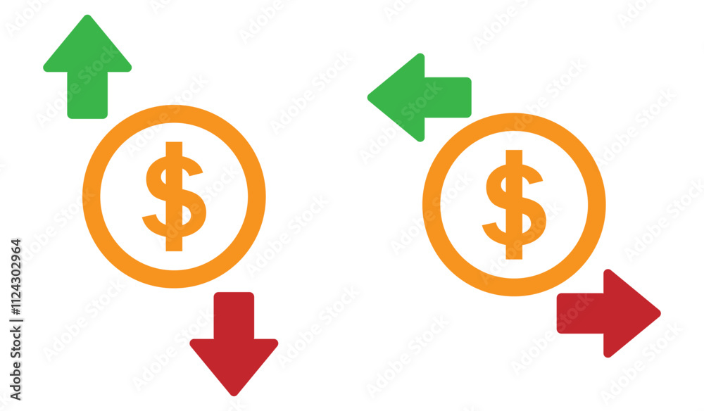 Money Dollar Send and Receive Icon with Currency Flow Up's and Down's Arrows Isolated on White Background Money Dollar Send and Receive Icon with Currency Flow Up's and Down's Arrows Isolated on White Background