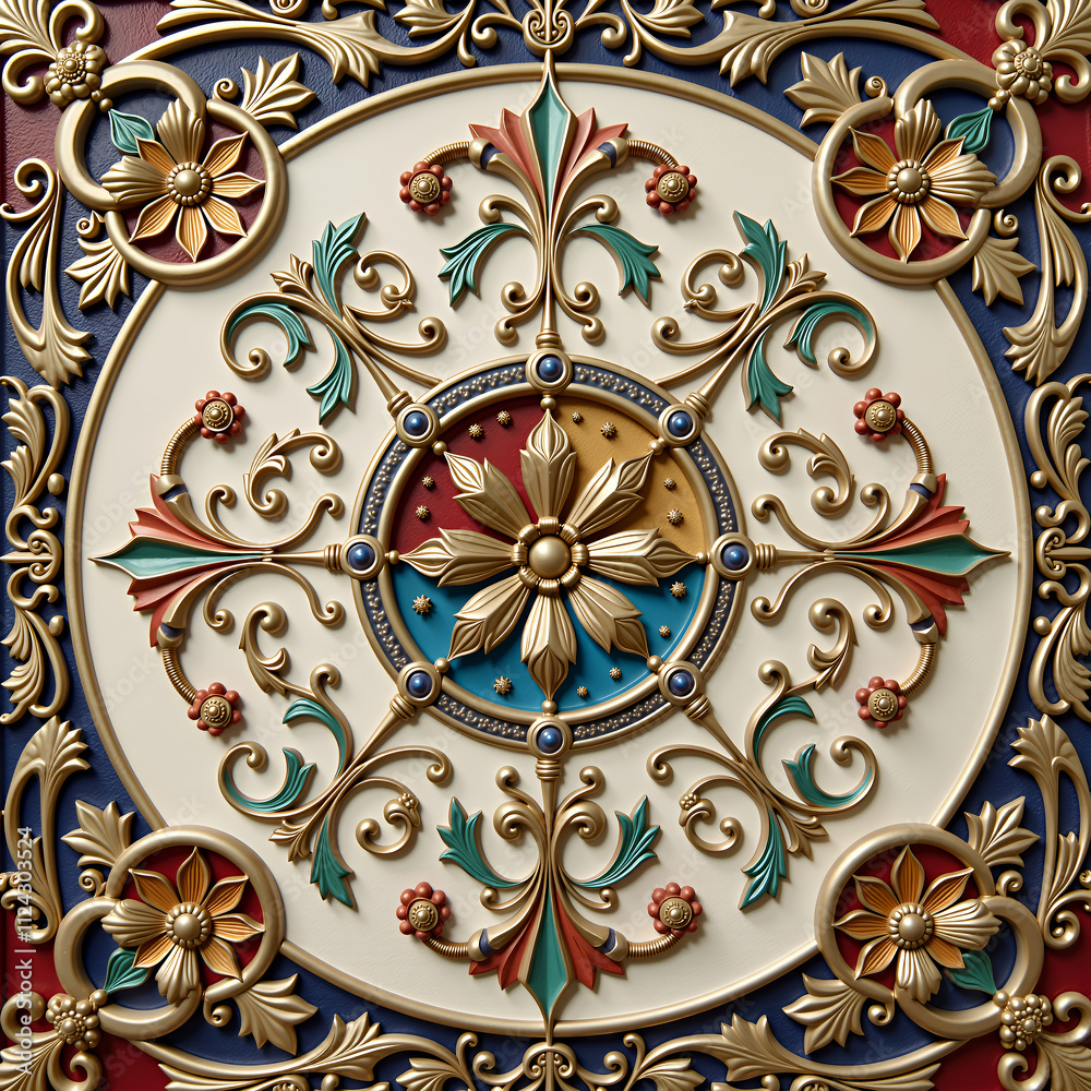 Fototapeta premium A decorative ceiling tile with a floral design, intricate and detailed