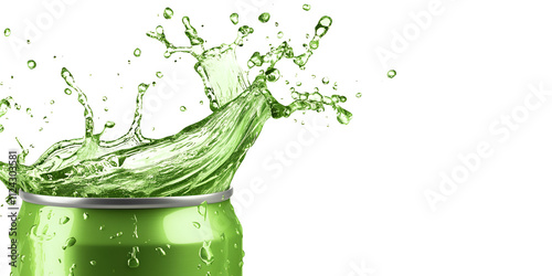 Green Soda Can with Splash Effect