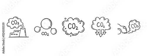 Carbon dioxide CO2 earth air pollution doodle hand drawn icon. Outline drawing CO2 line clipart symbol. Factory emission gas sketch vector illustration