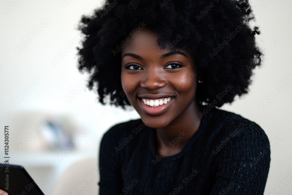 Minimalist Portrait of a Smiling Woman in Black Outfit for Stock Photography Minimalist Portrait of a Smiling Woman in Black Outfit for Stock Photography