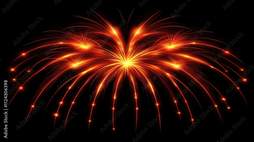 Fototapeta premium Fiery Orange Fireworks Display Against a Black Night Sky