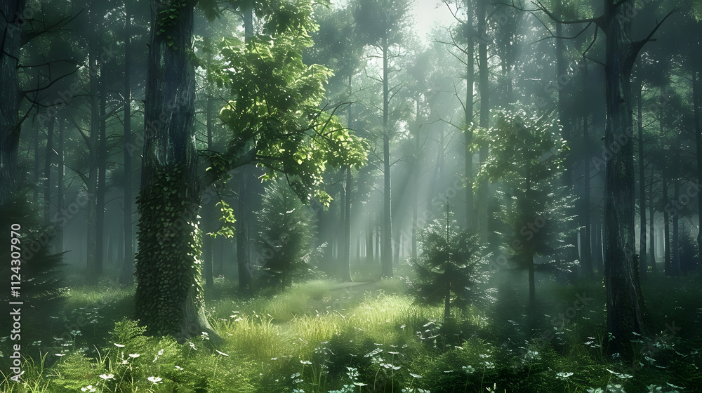 Obraz premium Old-growth forest realistic