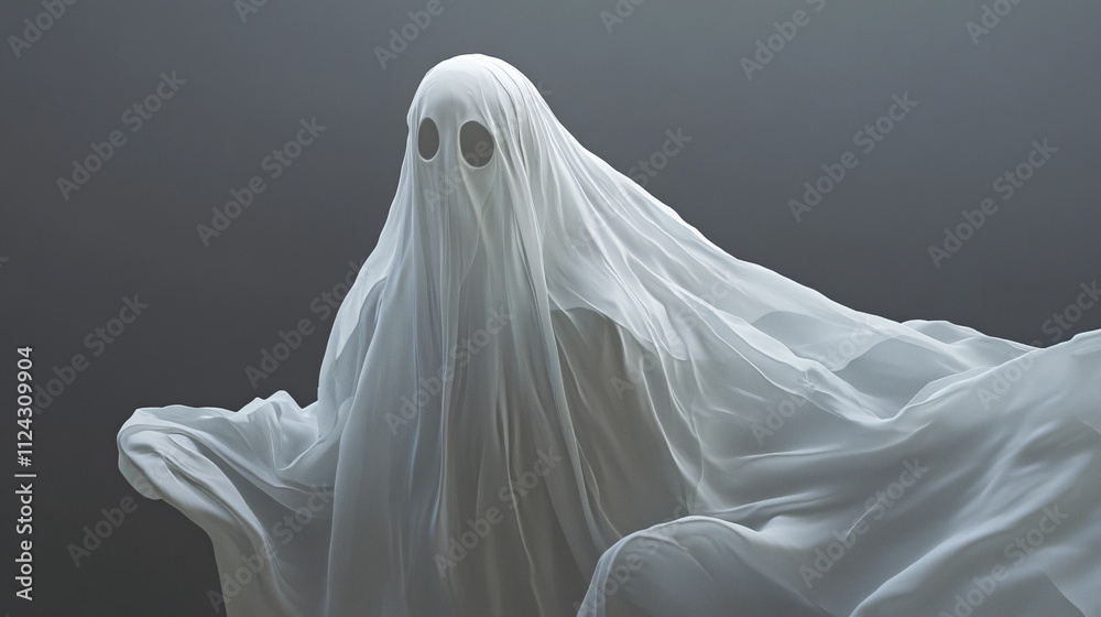 Wearing a ghost outfit with a flowing white sheet. Wearing a ghost outfit with a flowing white sheet.