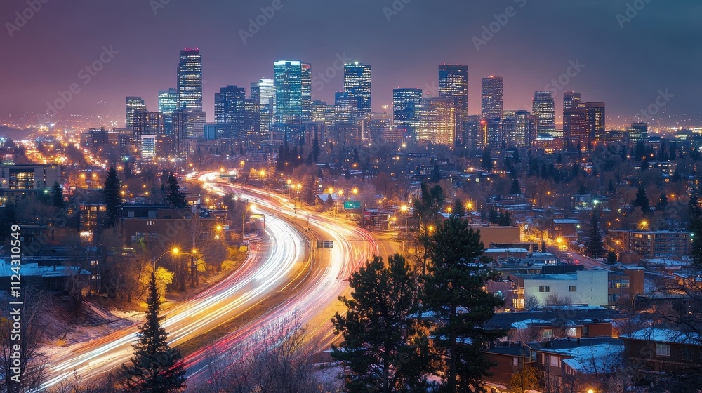 Fototapeta premium Vibrant Cityscape in the Twilight Hour: A Stunning Urban Panorama