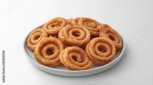 Freshly Made Spiral Churros Served on a White Plate, Perfect for Dessert Lovers Looking for a Crispy and Sweet Treat to Enjoy at Any Occasion