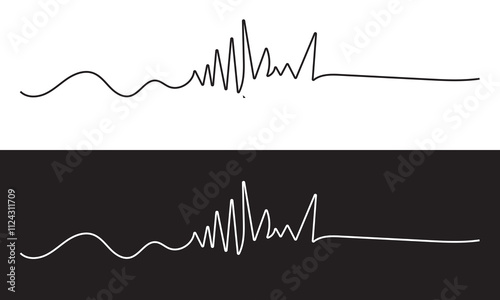 One line drawing of sound wave. Continuous linear sketch . Vector illustration. isolated on white and black background. EPS 10