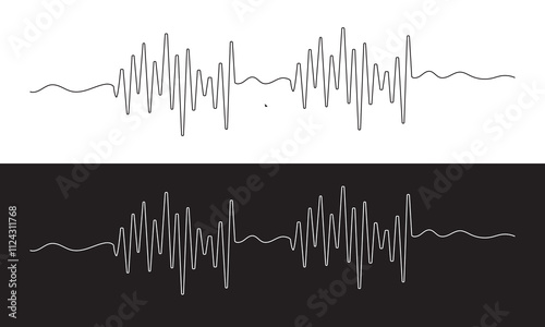 One line drawing of sound wave. Continuous linear sketch . Vector illustration. isolated on white and black background. EPS 10