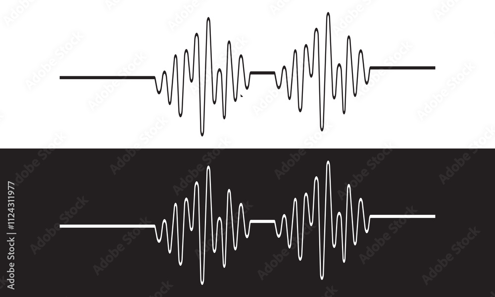One line drawing of sound wave. Continuous linear sketch . Vector illustration. isolated on white and black background. EPS 10