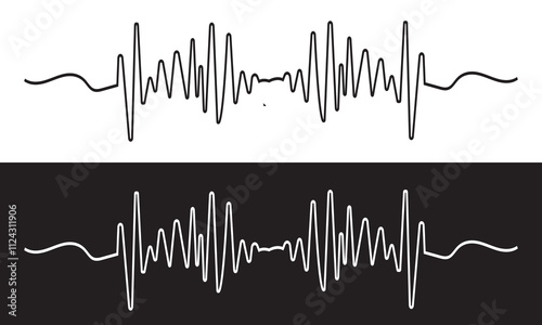 One line drawing of sound wave. Continuous linear sketch . Vector illustration. isolated on white and black background. EPS 10