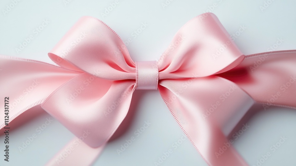 Pink Ribbon Bow with a White Surface Background Pink Ribbon Bow with a White Surface Background
