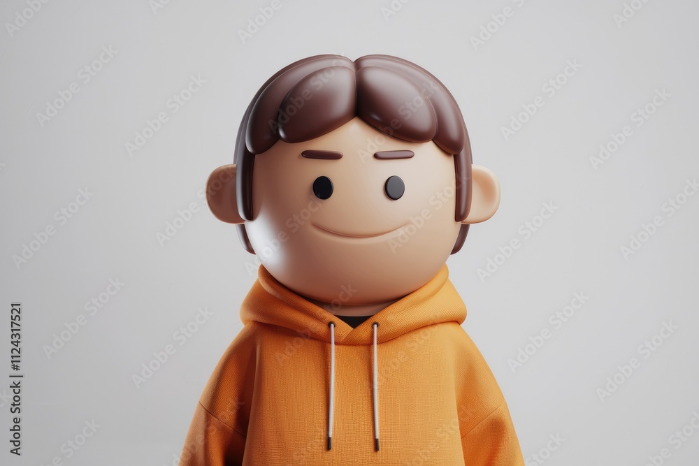 A cheerful 3D cartoon boy wearing an orange hoodie, simple and cute. A cheerful 3D cartoon boy wearing an orange hoodie, simple and cute.
