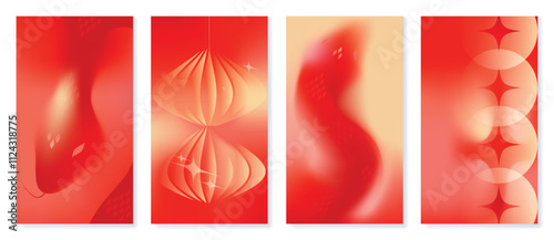 Chinese New Year 2025 hongbao red envelope design vector. Collection of Chinese festival with snake, coin, lantern. Elegant oriental illustration for angpao, cover, website, calendar, ads.