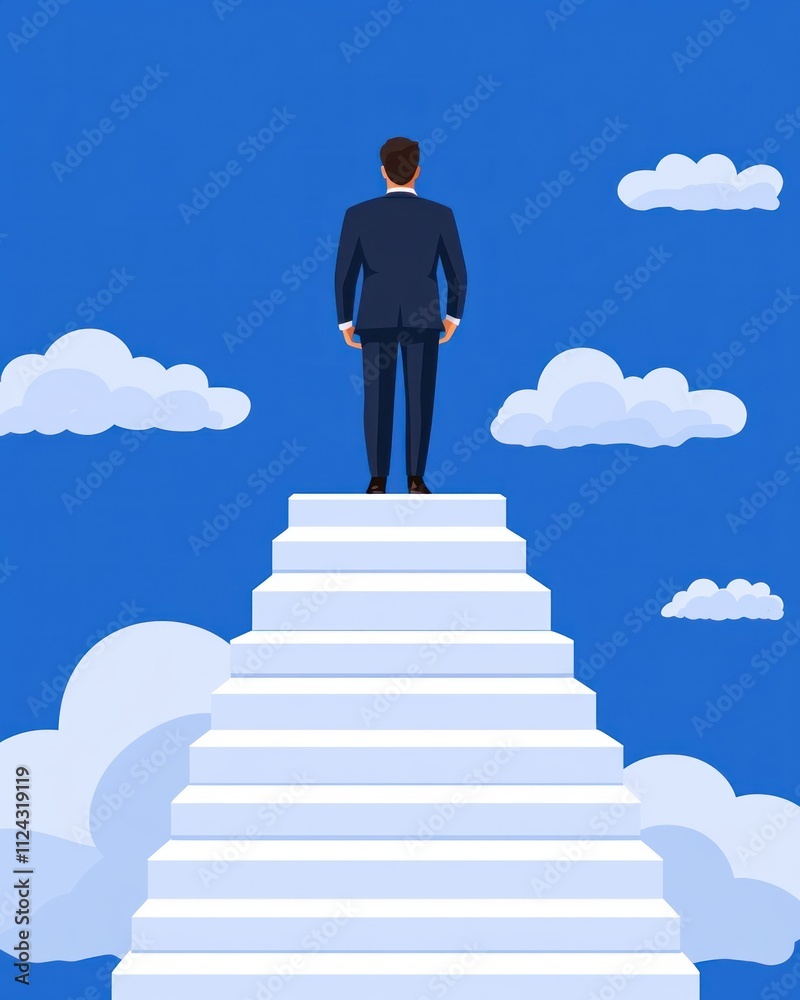 Digital illustration of climbing the success ladder in a motivational office Digital illustration of climbing the success ladder in a motivational office