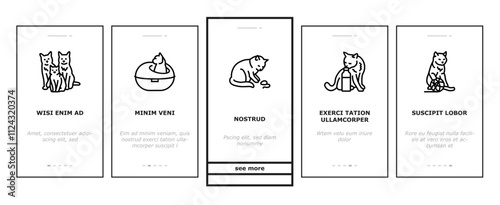 cat breeding genetics cattery onboarding mobile vector pedigree lineage, purebred hybrid, mating selection, traits coat, temperament health cat breeding genetics cattery illustrations