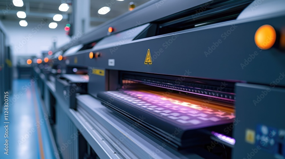 A wide-format printer is placed on the side of an industrial laser machine, which can print with high precision and clarity in color. A wide-format printer is placed on the side of an industrial laser machine, which can print with high precision and clarity in color.