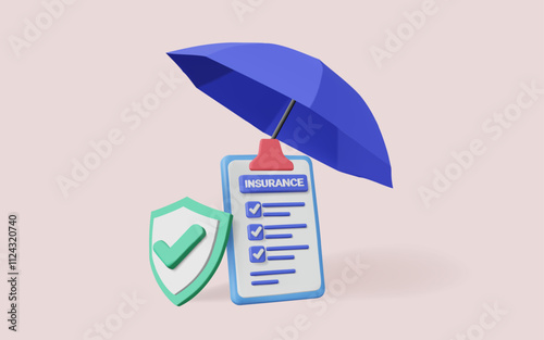 3d vector illustration of Insurance concept. Assurance protection, policy Guarantee business, business Insurance, Insurance life, Health insurance, Finance, Shield, Umbrella, accident. Eps 10