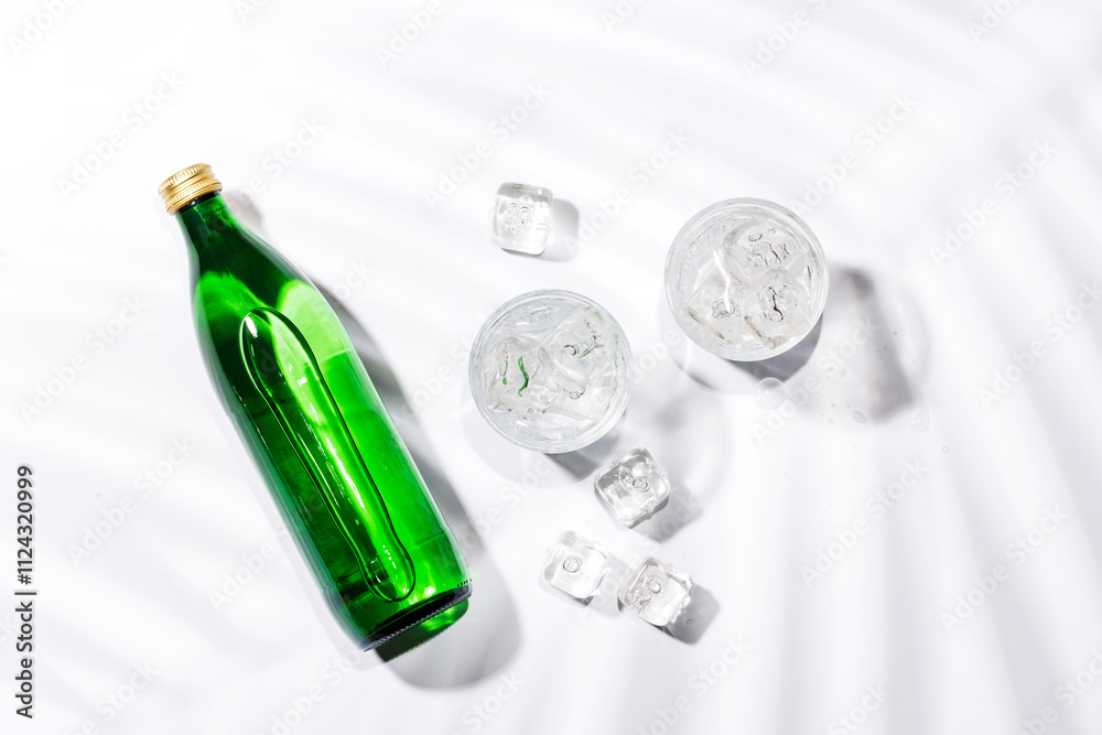 Fototapeta premium Crystal-clear glasses filled with chilled water and ice cubes