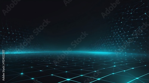 Abstract Network Digital Landscape Teal Lights