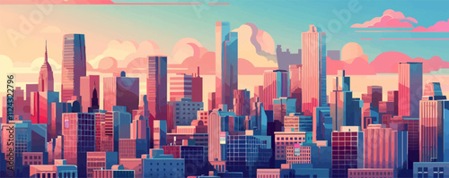 dern architecture poster, sleek skyscrapers and urban design, contemporary cityscapes, flat, vector illustration. V