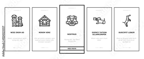 dog breeding genetics pedigree onboarding mobile vector temperament health, nutrition training, socialization whelping, kennel lineage dog breeding genetics pedigree illustrations photo