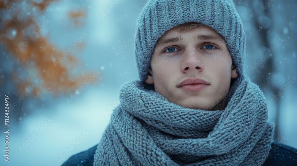 Young man in winter wear. Young man in winter wear.
