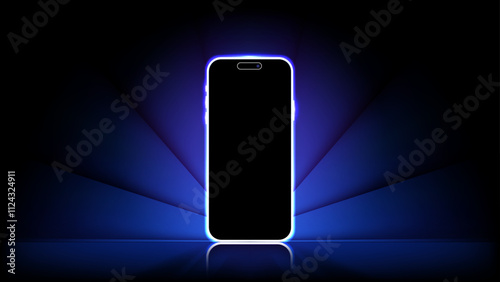Smartphone and Mobile Phone Light Screens: Illustrations of Glowing Display Technology. Vector.