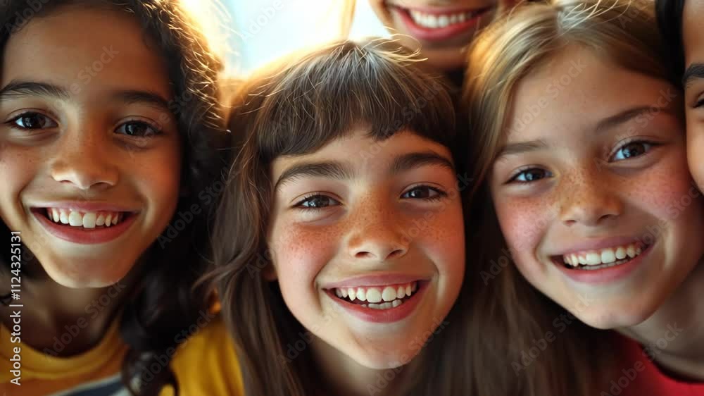 young teenage girls and boy smiling together with fun and joy  