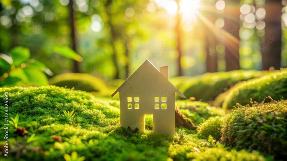 Lush green forest tiny house tranquil sunlit viewpoint on sustainable living Lush green forest tiny house tranquil sunlit viewpoint on sustainable living