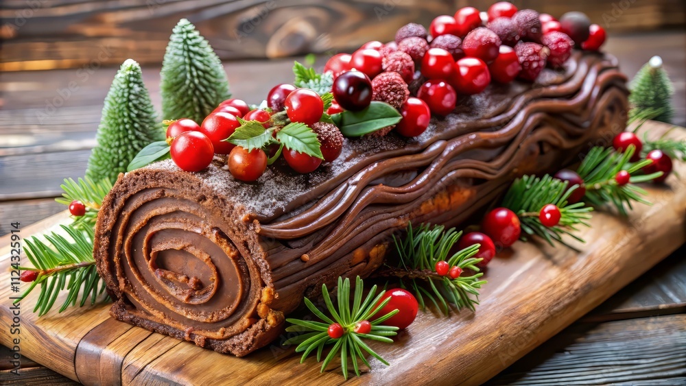 Cozy kitchen festive chocolate yule log cake a culinary delight for holiday food photography Cozy kitchen festive chocolate yule log cake a culinary delight for holiday food photography