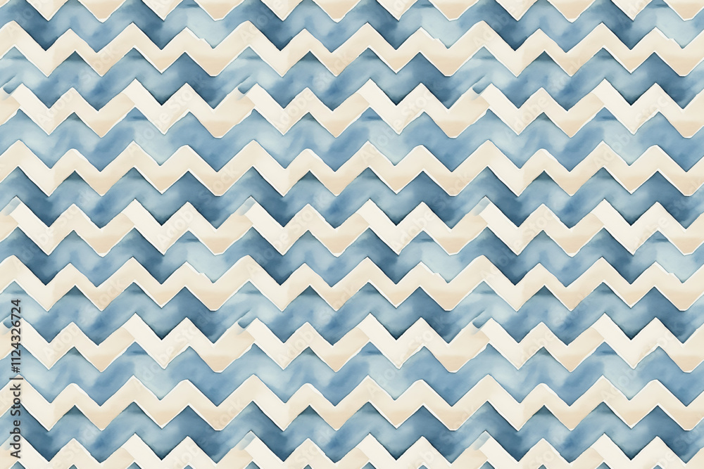 Blue and beige watercolor chevron pattern