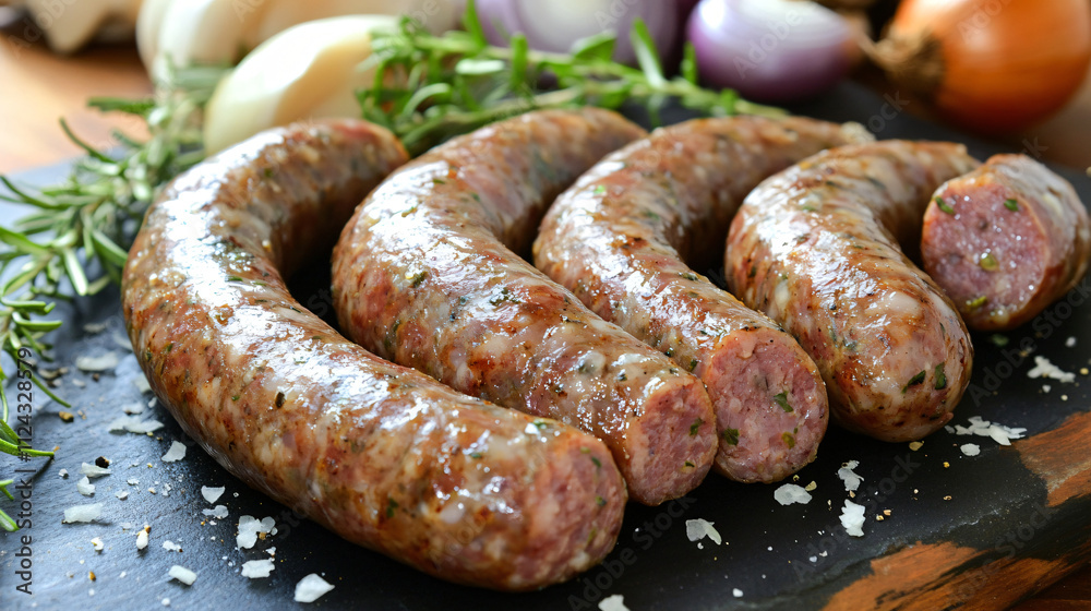 Wild game sausage with caramelized onions. Wild game sausage with caramelized onions.
